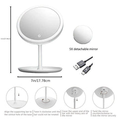 USB LED Makeup Mirror with Dimming & Storage