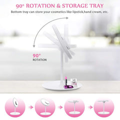 USB LED Makeup Mirror with Dimming & Storage
