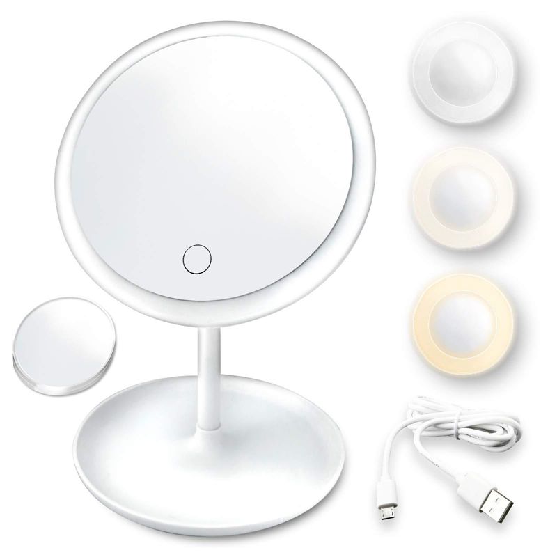 USB LED Makeup Mirror with Dimming & Storage