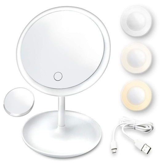 USB LED Makeup Mirror with Dimming & Storage