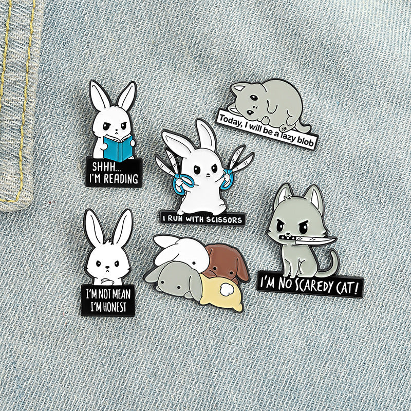 Kids Talking Rabbits & Cats Enamel Pin Brooch Birthday Party Access.