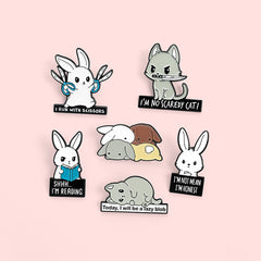 Kids Talking Rabbits & Cats Enamel Pin Brooch Birthday Party Access.