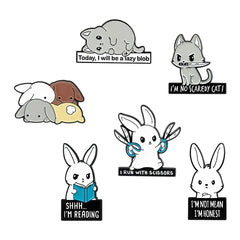 Kids Talking Rabbits & Cats Enamel Pin Brooch Birthday Party Access.