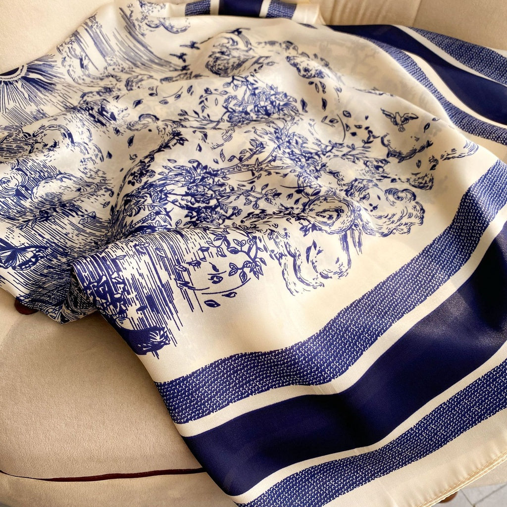 Silk Printed 43 Square Scarf Large Headband for Women