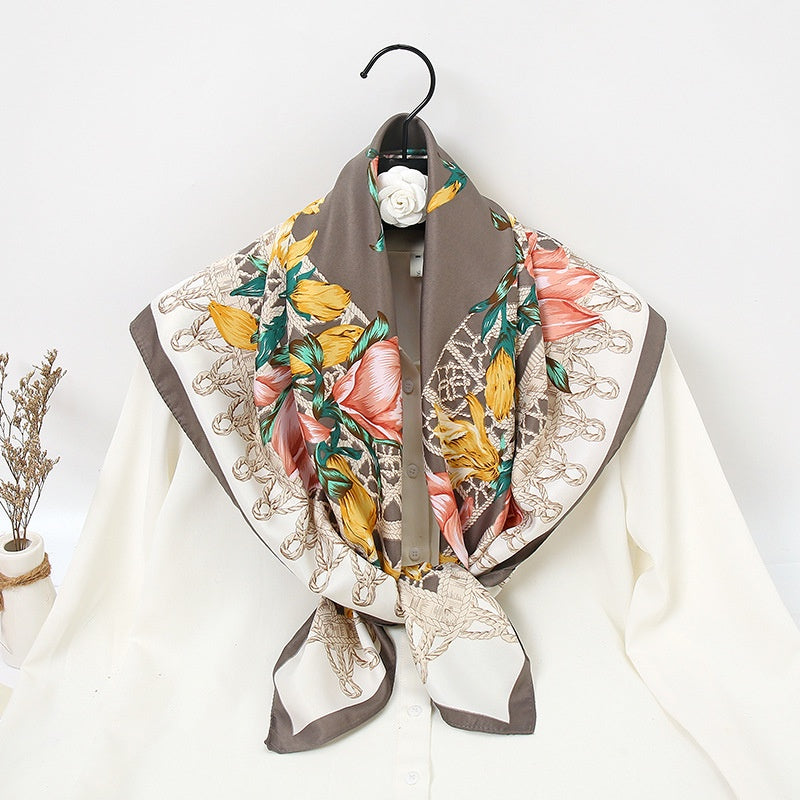 Twill Silk Square Scarf 35 Women Print Turban Shawl