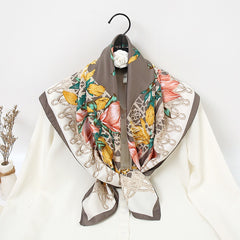 Twill Silk Square Scarf 35 Women Print Turban Shawl