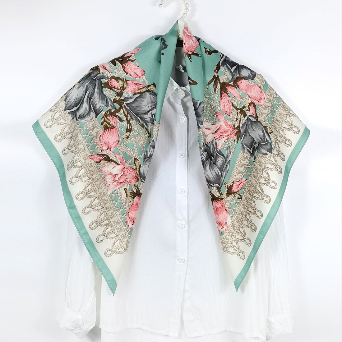 Twill Silk Square Scarf 35 Women Print Turban Shawl