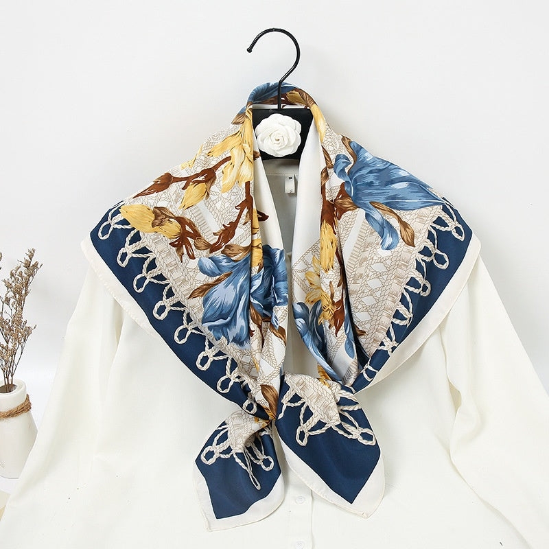 Twill Silk Square Scarf 35 Women Print Turban Shawl