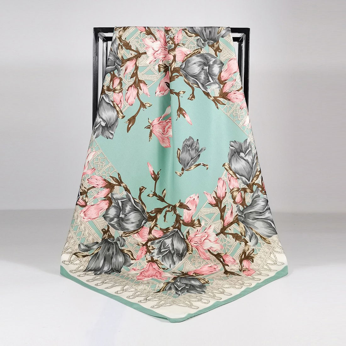 Twill Silk Square Scarf 35 Women Print Turban Shawl