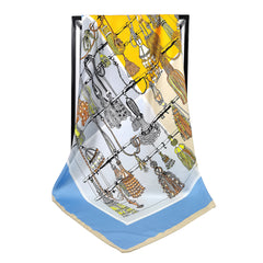 Twill Silk Square Scarf for Women Print Non-slip Turban Shawl
