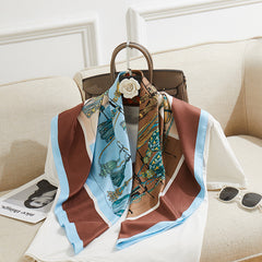 Twill Silk Square Scarf for Women Print Non-slip Turban Shawl