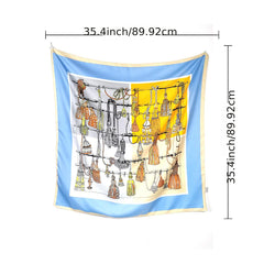 Twill Silk Square Scarf for Women Print Non-slip Turban Shawl