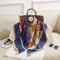 Twill Silk Square Scarf for Women Print Non-slip Turban Shawl