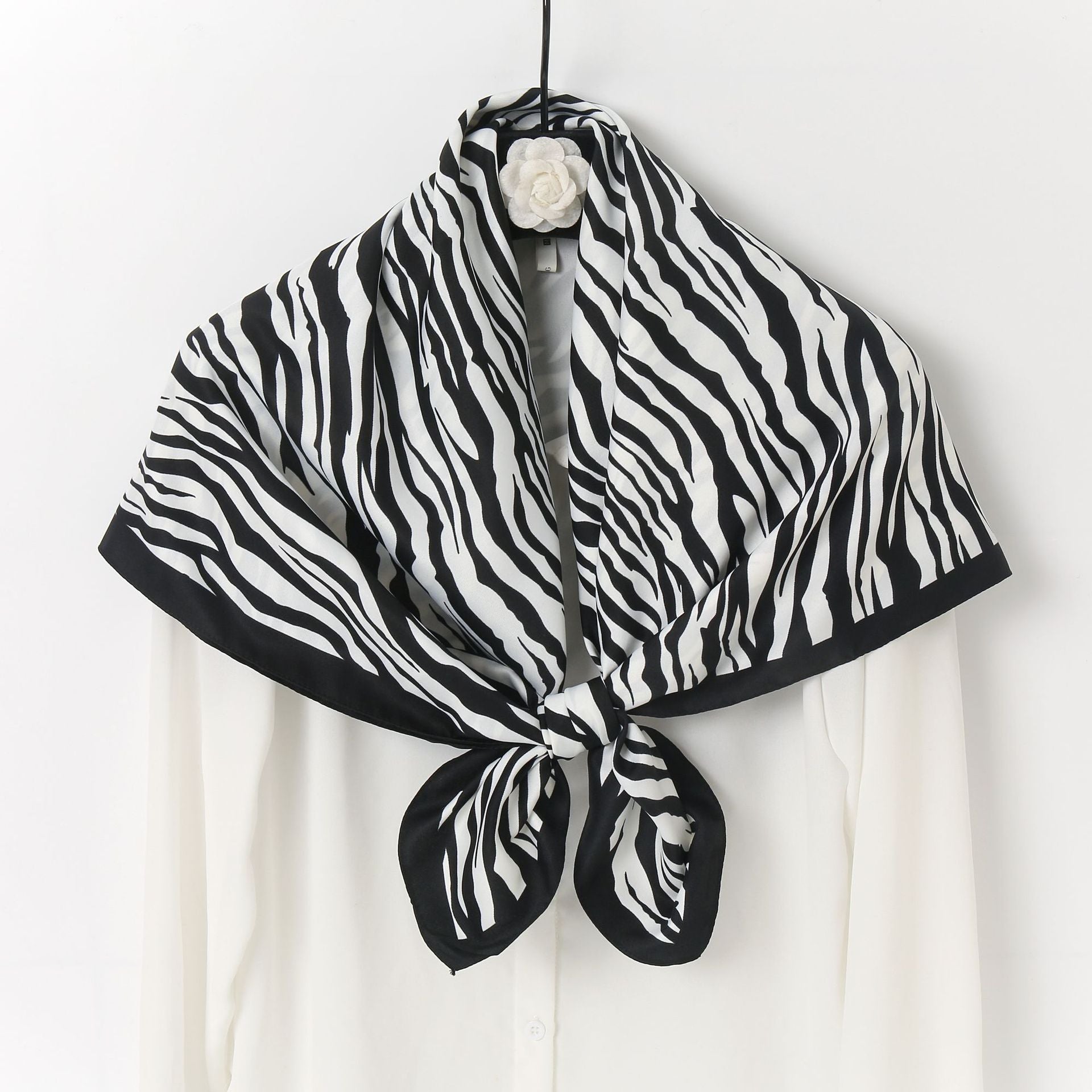 Twill Silk Square Scarf for Women Print Non-slip Turban Shawl