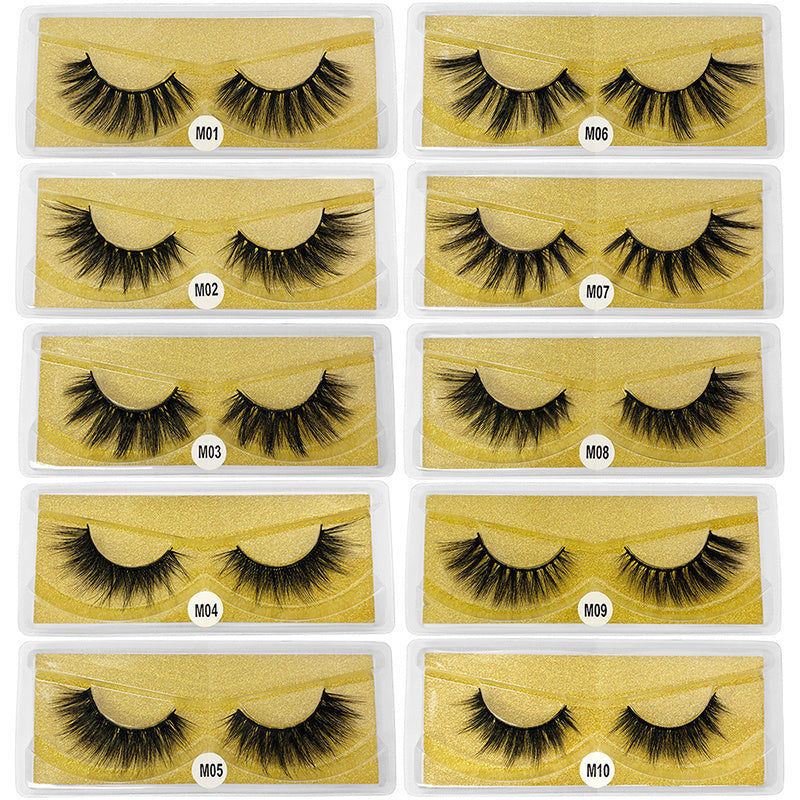 10 Pairs Natural 3D Faux Mink False Eyelashes with Glitter Box