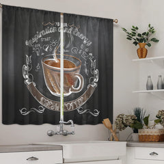 2pcs Coffee Element Semi Blackout Kitchen Curtains Coffee House Short Curtains