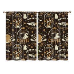 2pcs Coffee Element Semi Blackout Kitchen Curtains Coffee House Short Curtains