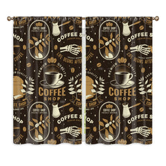 2pcs Coffee Element Semi Blackout Kitchen Curtains Coffee House Short Curtains