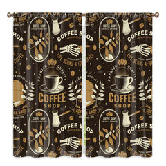 2pcs Coffee Element Semi Blackout Kitchen Curtains Coffee House Short Curtains