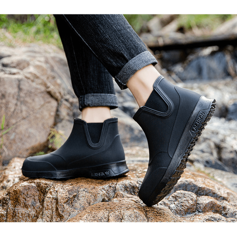 Men's Waterproof Ankle Rain Boots Non-Slip Outdoor Footwear