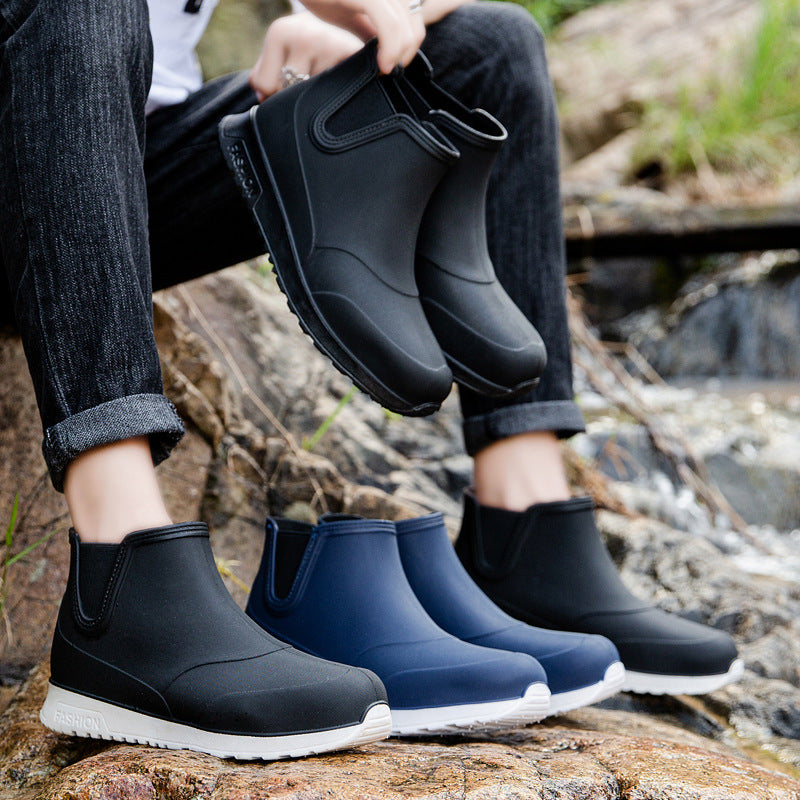 Men's Waterproof Ankle Rain Boots Non-Slip Outdoor Footwear