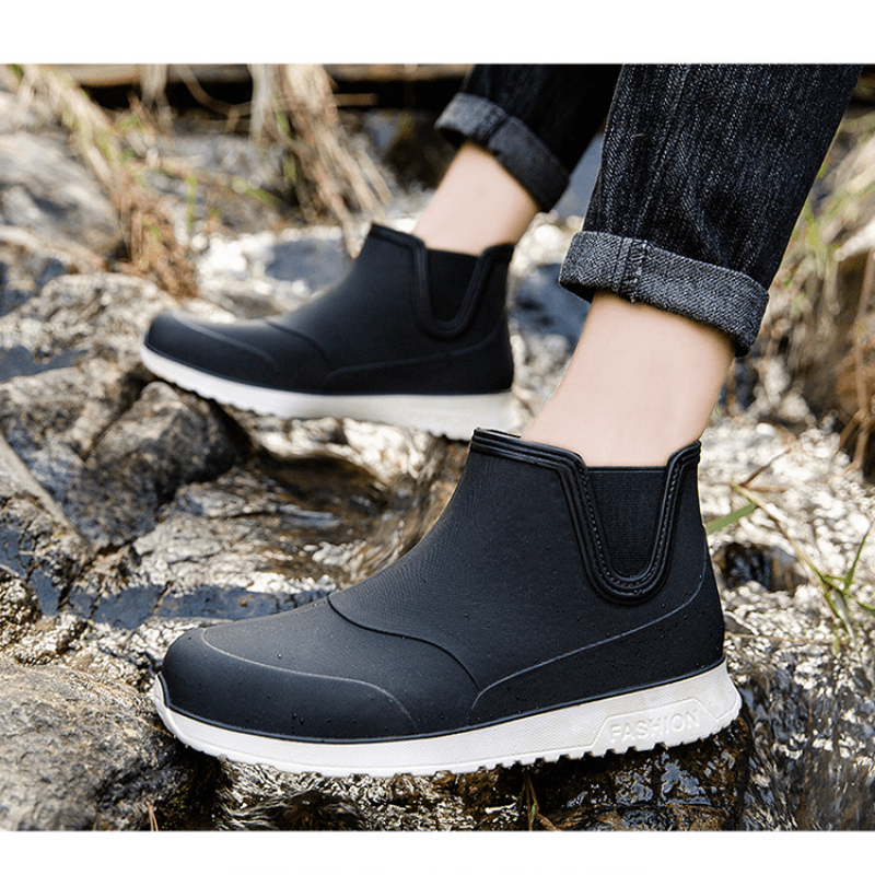 Men's Waterproof Ankle Rain Boots Non-Slip Outdoor Footwear