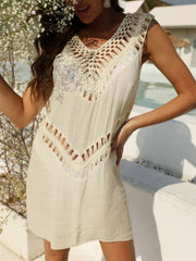 Crochet Neck Cover Up Shirt Sleeveless Beachwear Dress