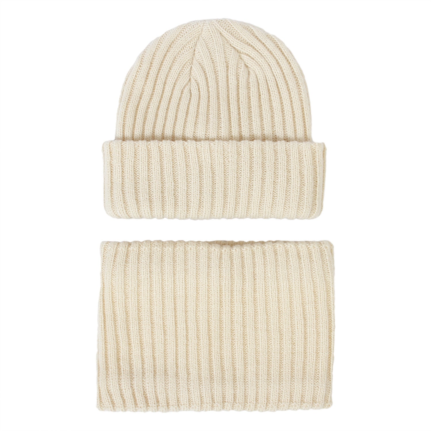 2Pcs Baby Block Knit Scarf Hat Set Winter Warm Beanie Cap & Ring Neck Scarf