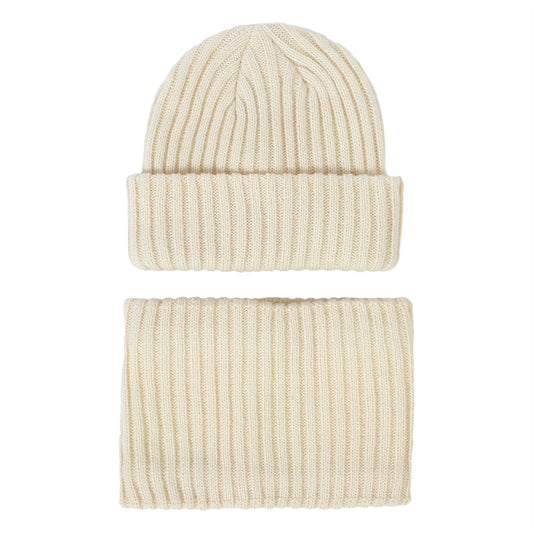 2Pcs Baby Block Knit Scarf Hat Set Winter Warm Beanie Cap & Ring Neck Scarf
