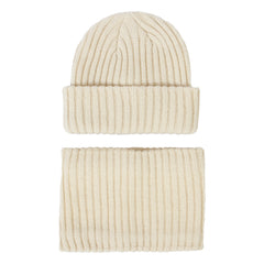 2Pcs Baby Block Knit Scarf Hat Set Winter Warm Beanie Cap & Ring Neck Scarf