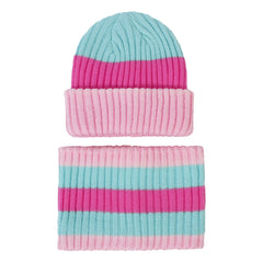 2Pcs Baby Block Knit Scarf Hat Set Winter Warm Beanie Cap & Ring Neck Scarf