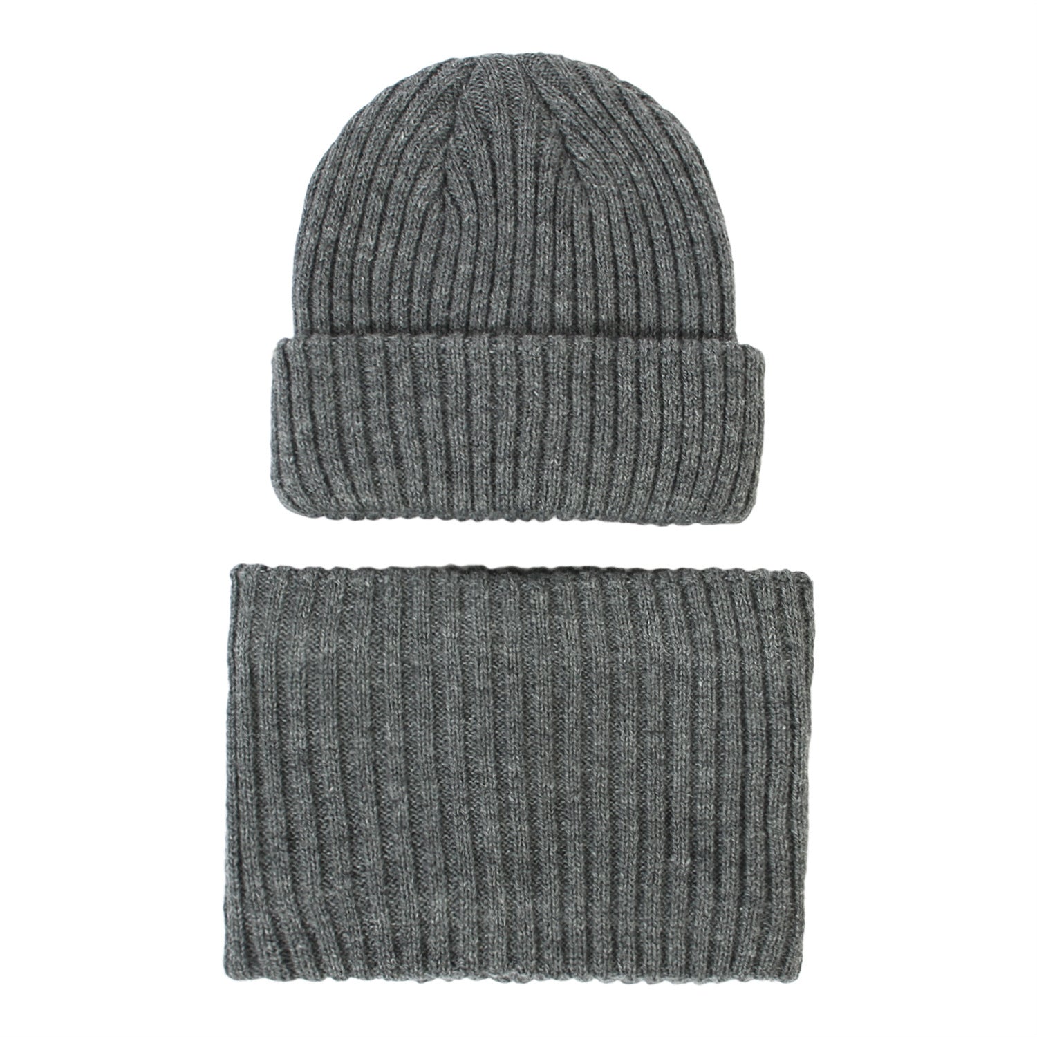 2Pcs Baby Block Knit Scarf Hat Set Winter Warm Beanie Cap & Ring Neck Scarf