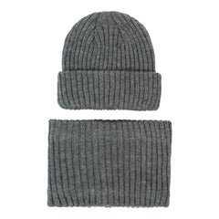 2Pcs Baby Block Knit Scarf Hat Set Winter Warm Beanie Cap & Ring Neck Scarf