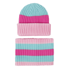 2Pcs Baby Block Knit Scarf Hat Set Winter Warm Beanie Cap & Ring Neck Scarf