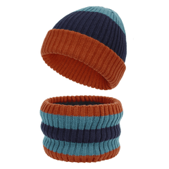2Pcs Baby Block Knit Scarf Hat Set Winter Warm Beanie Cap & Ring Neck Scarf