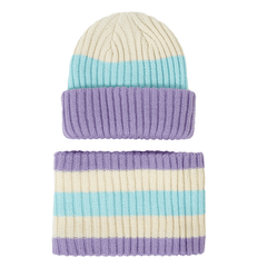 2Pcs Baby Block Knit Scarf Hat Set Winter Warm Beanie Cap & Ring Neck Scarf