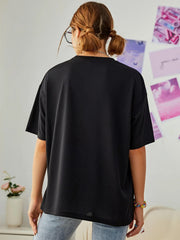 Cute Pig Letter Print Graphic Tee Womens Crew Neck T-shirt