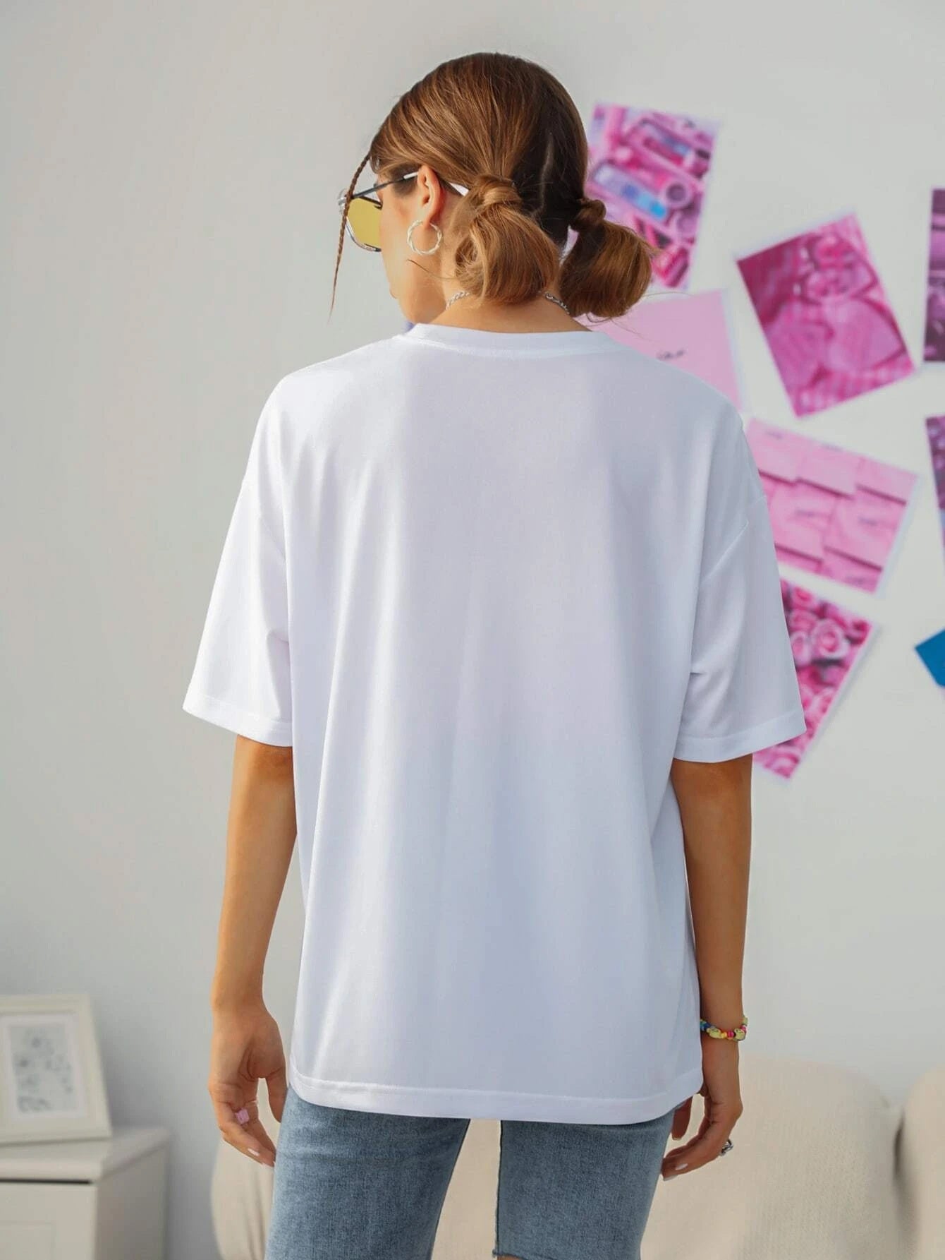 Cute Pig Letter Print Graphic Tee Womens Crew Neck T-shirt