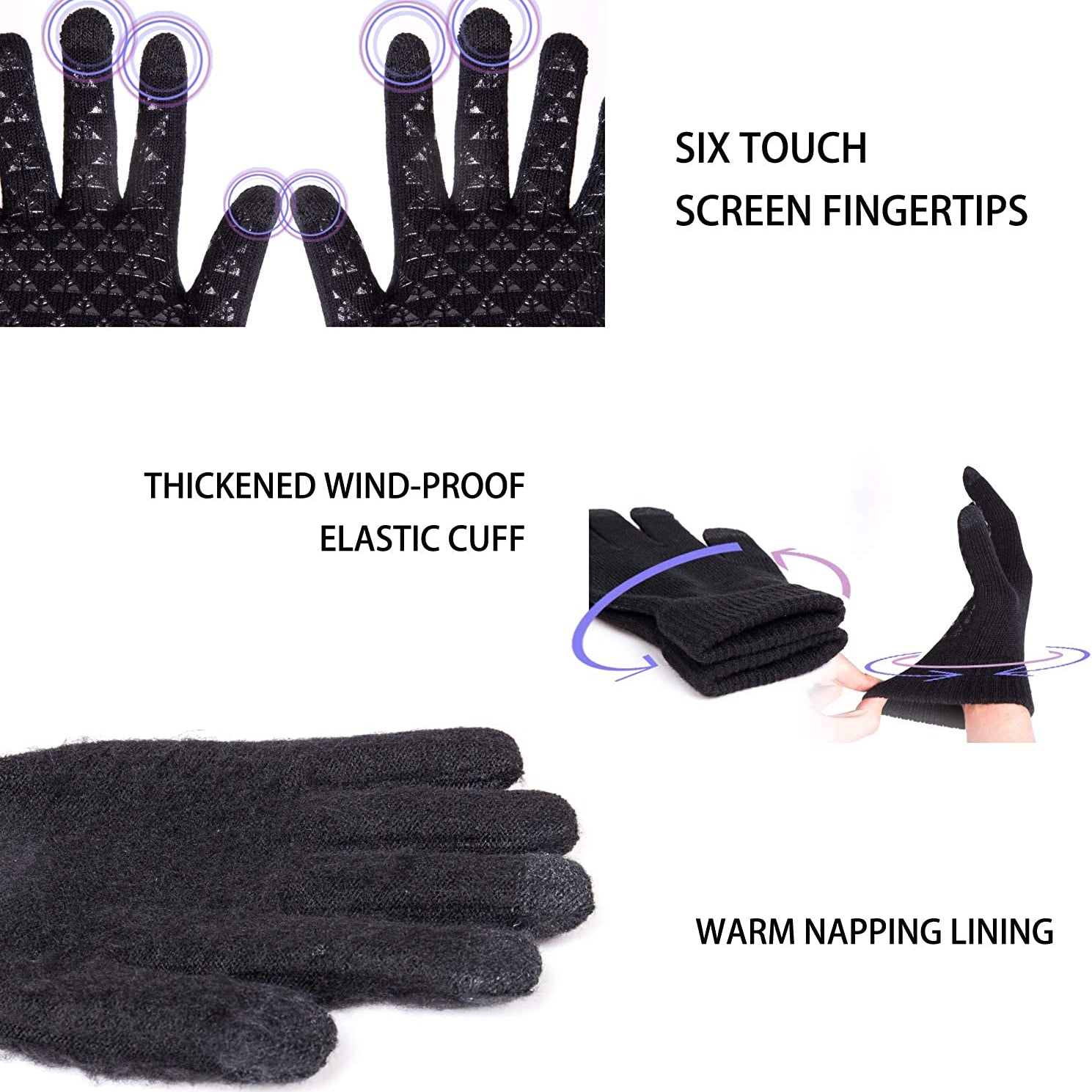 Winter Thermal Knitted Touch Screen Gloves for Running Driving Hiking