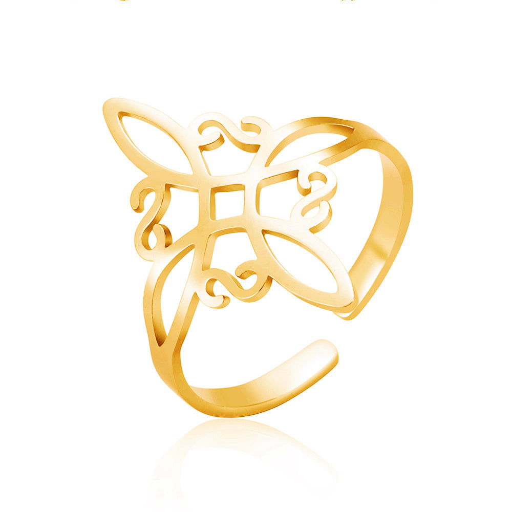 Irish Celtic Knot Ring Stainless Steel Adjustable Women's Cross Amulet Ring