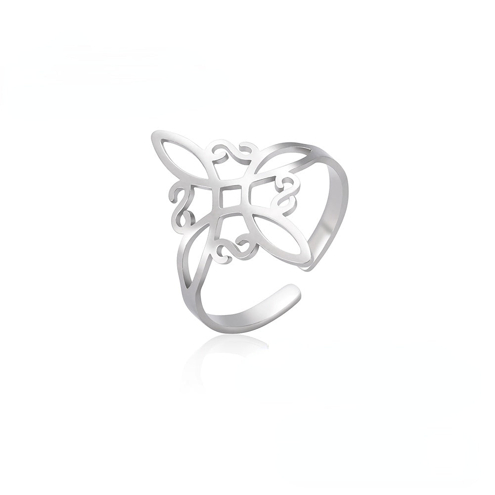 Irish Celtic Knot Ring Stainless Steel Adjustable Women's Cross Amulet Ring