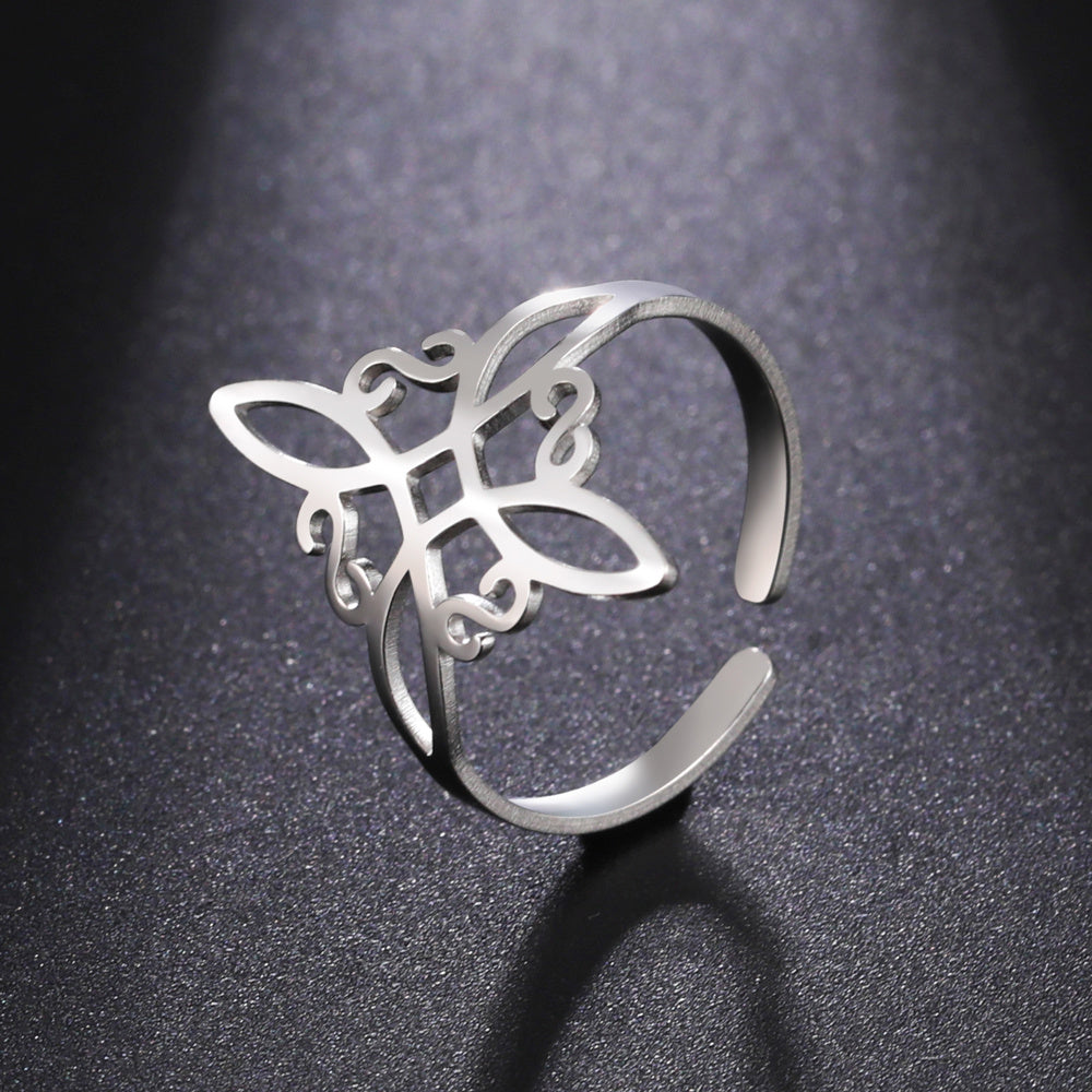 Irish Celtic Knot Ring Stainless Steel Adjustable Women's Cross Amulet Ring