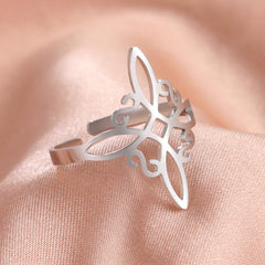 Irish Celtic Knot Ring Stainless Steel Adjustable Women's Cross Amulet Ring