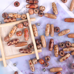 100PCS Mixed Pattern Macrame Wooden Beads Crafts Barrel Spacer C