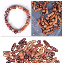 100PCS Mixed Pattern Macrame Wooden Beads Crafts Barrel Spacer C