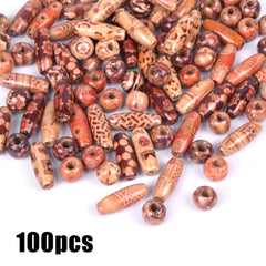 100PCS Mixed Pattern Macrame Wooden Beads Crafts Barrel Spacer C