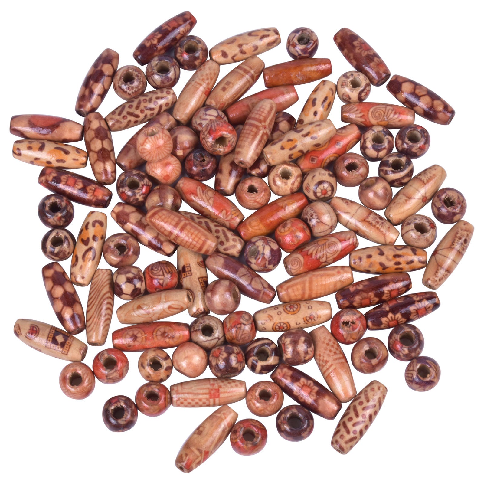 100PCS Mixed Pattern Macrame Wooden Beads Crafts Barrel Spacer C