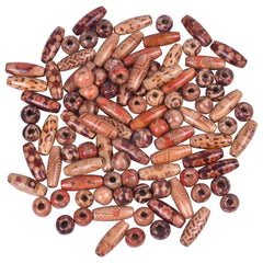 100PCS Mixed Pattern Macrame Wooden Beads Crafts Barrel Spacer C