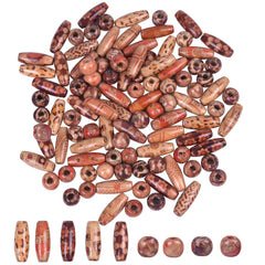 100PCS Mixed Pattern Macrame Wooden Beads Crafts Barrel Spacer C