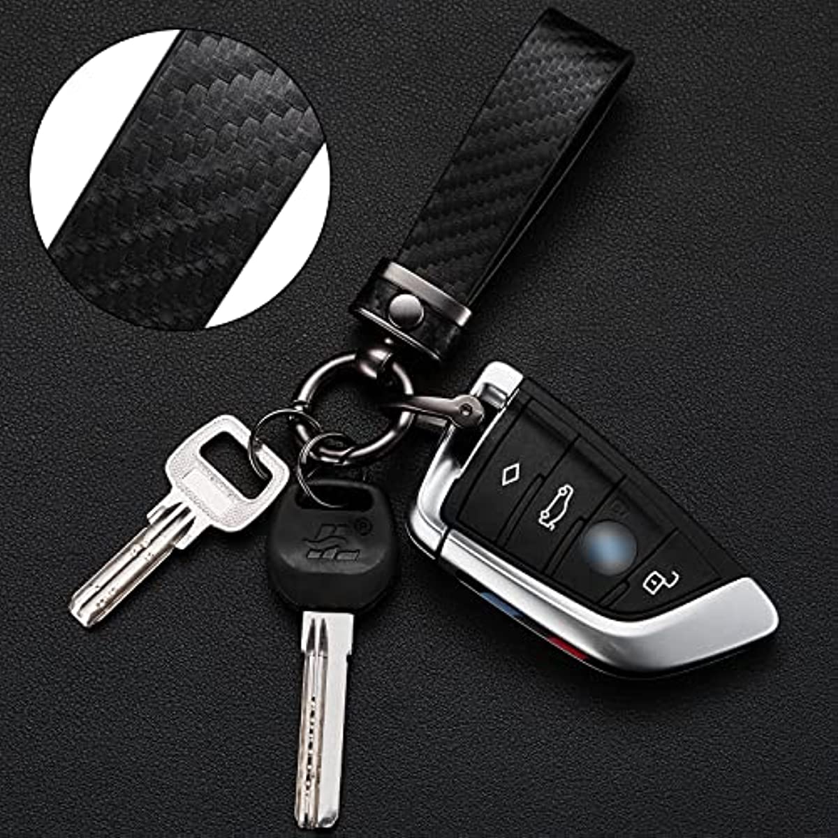 Carbon Fiber Style Microfiber Leather Key Chain for Men and Women